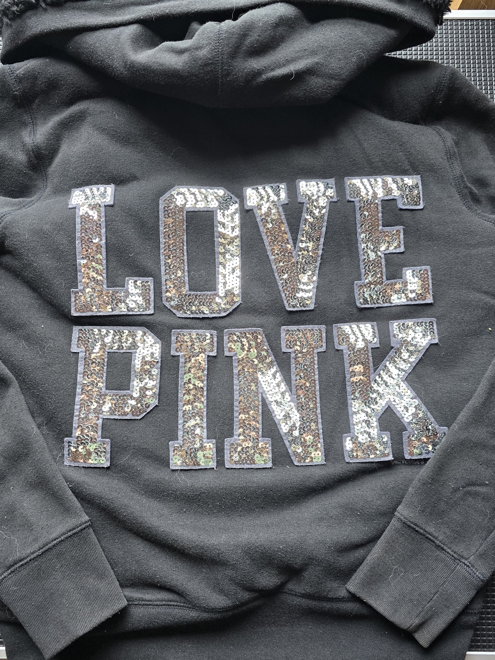 PINK Victoria's Secret Sequin Bling, Fur-Lined, Zip-Up Hoodie